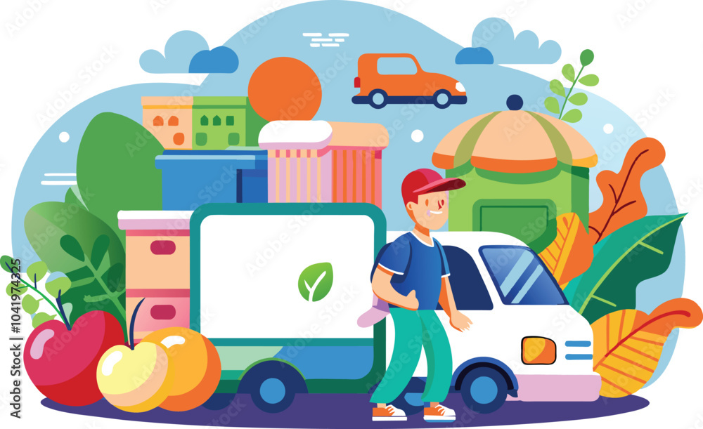 Pick up and delivery service, flat illustration, vector illustration. Pick up and delivery service, flat illustration, vector illustration.