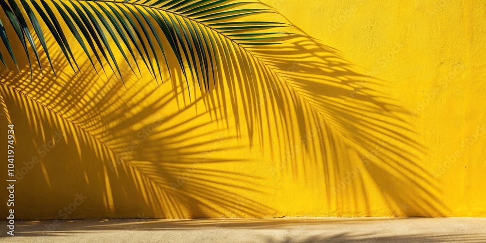 Obraz premium palm leaf shadows on yellow wall background