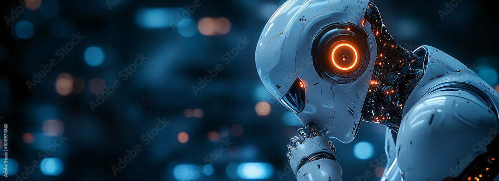 A futuristic humanoid robot in a minimalist setting, perfect for AI technology promotions, science fiction themes, or innovation events. Ideal for tech marketing materials. A futuristic humanoid robot in a minimalist setting, perfect for AI technology promotions, science fiction themes, or innovation events. Ideal for tech marketing materials.