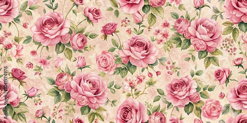 Wallpaper Mural pink vintage floral wallpaper with pink rose macro Torontodigital.ca