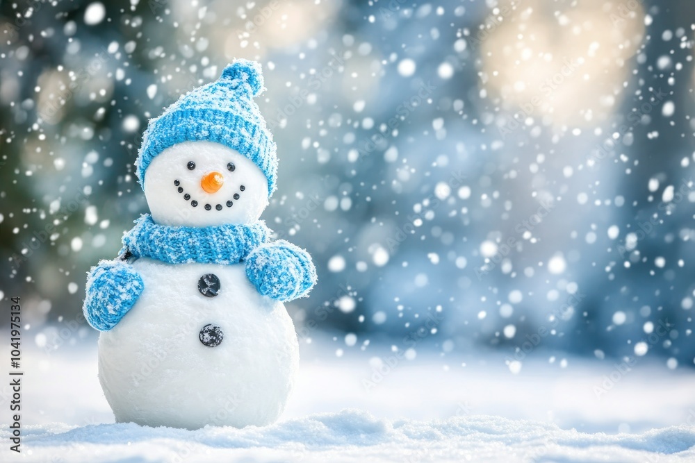 Cheerful Snowman in Winter Wonderland Scene