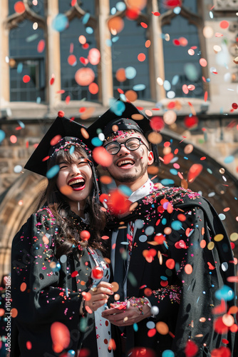 University graduation ceremony where students celebrate their achievements, both physically on campus and virtually online