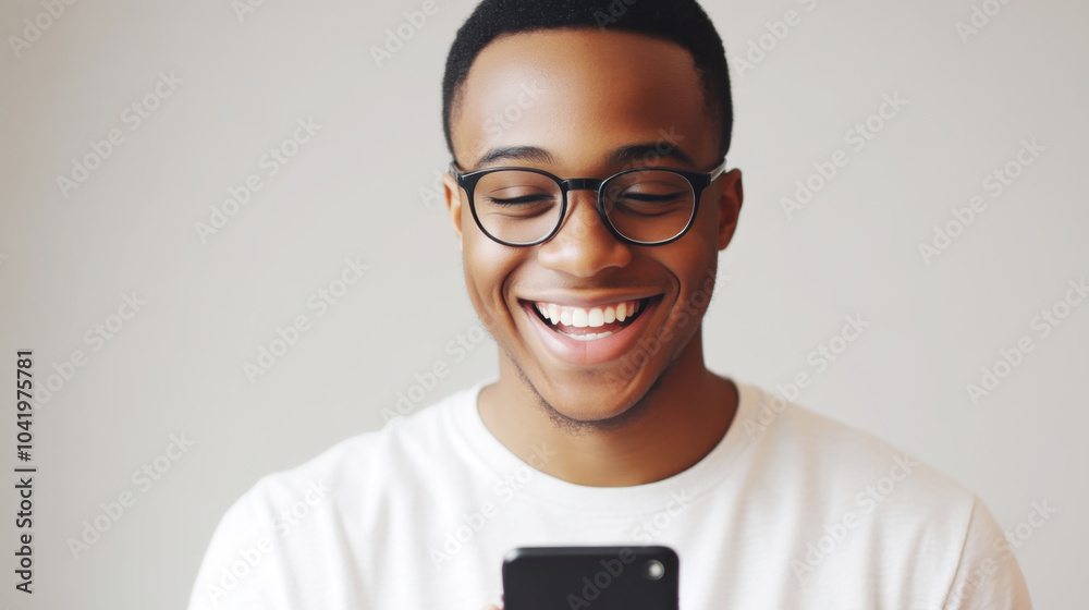 Smiling Man Looking at Phone Screen Smiling Man Looking at Phone Screen