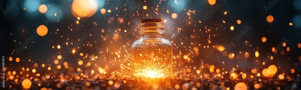 Bottle of liquid with a spark coming out of it Bottle of liquid with a spark coming out of it
