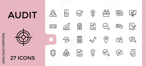 Audit line icons set. Containing report, compliance, finance, accounting, analysis and more symbol. Line vector collection. Editable stroke and pixel perfect.
