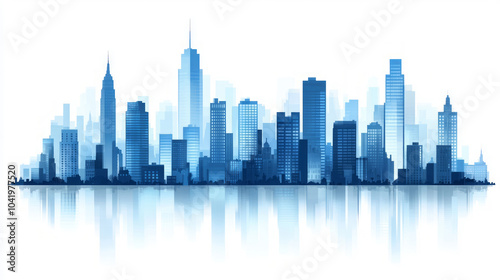 Wallpaper Mural Blue city landmark skyline reflection illustration Torontodigital.ca