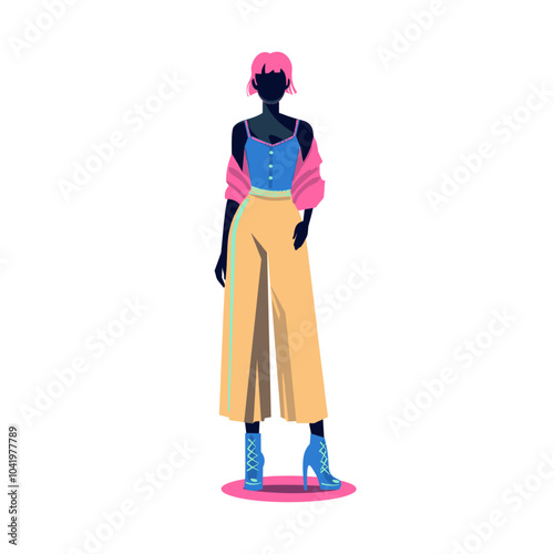 Stylish fashion illustration of woman mannequin wearing outerwear.