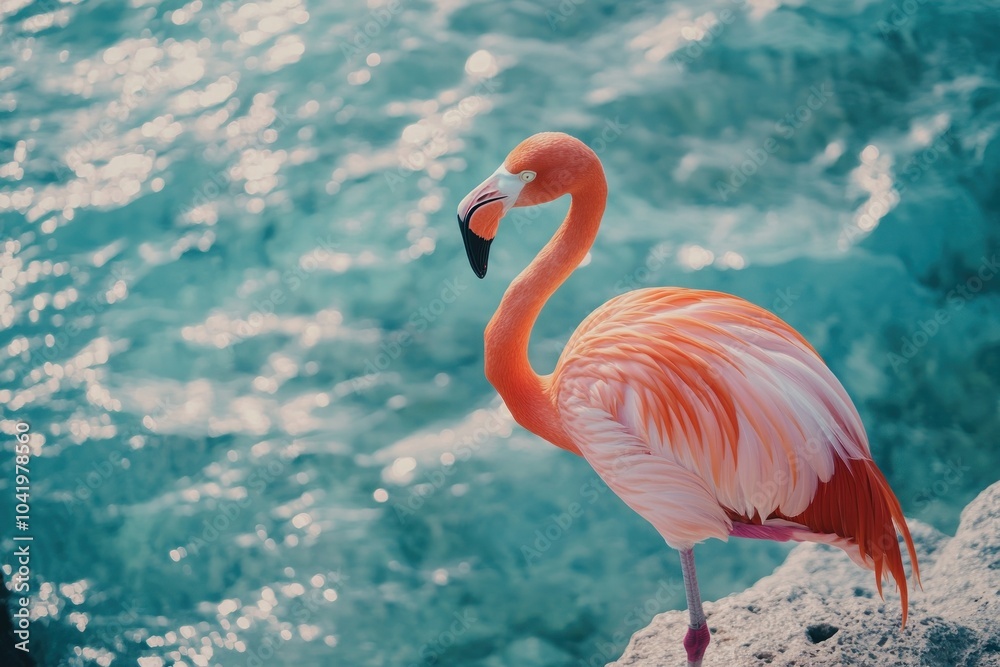 Fototapeta premium Graceful Flamingo by Tropical Shoreline