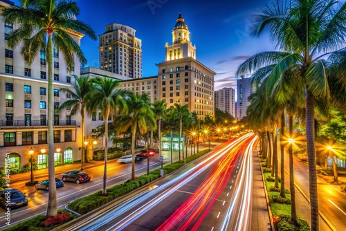 Night Traffic Time Lapse in Coral Gables, Miami - Urban Cityscape Photography