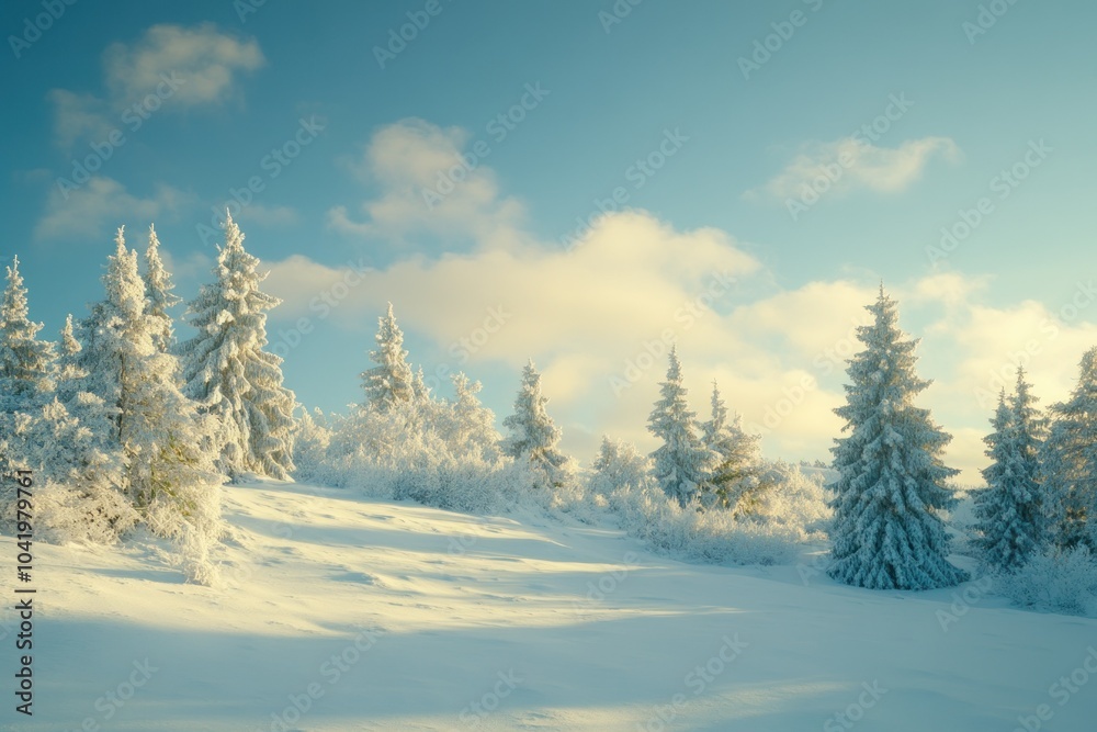 Serene Winter Landscape with Snow-Covered Trees Serene Winter Landscape with Snow-Covered Trees