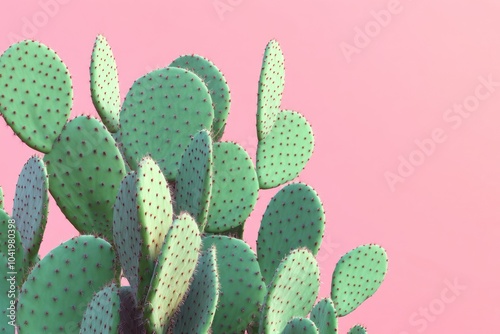 Prickly Pear Cactus on Pink Background