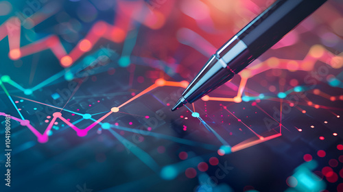 A vibrant blue and red background filled with intersecting lines and scattered dots, A scatter plot showing the correlation between market volatility and trade volume