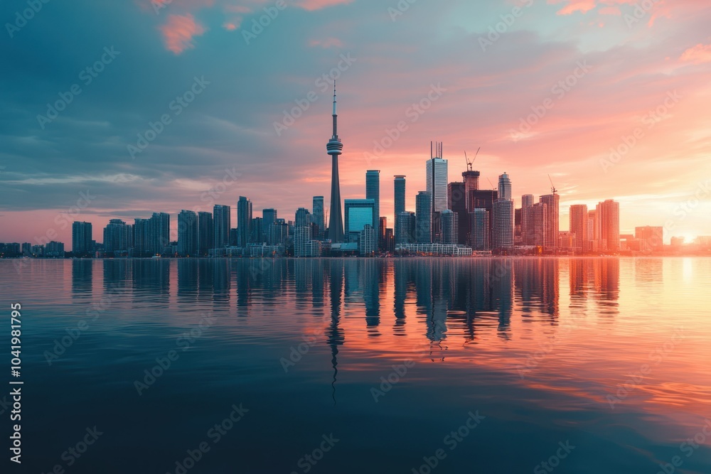 Captivating City Skyline View at Sunset Captivating City Skyline View at Sunset
