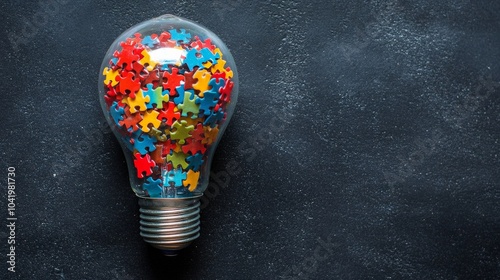 Colorful Light Bulb Filled with Puzzle Pieces