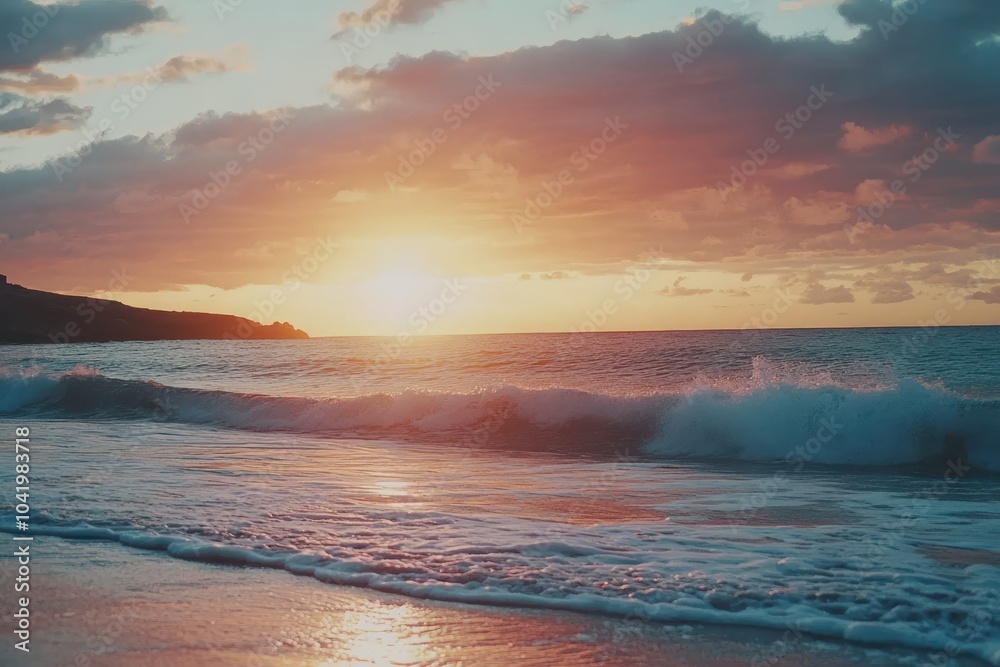 Fototapeta premium Serene Sunset Over Calm Ocean Waves