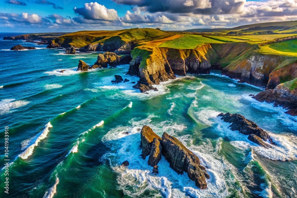 Overhead View of Waves Breaking on Rocks at Cooper Coast Geopark, Waterford, Ireland - Stunning Ocean Photography Overhead View of Waves Breaking on Rocks at Cooper Coast Geopark, Waterford, Ireland - Stunning Ocean Photography