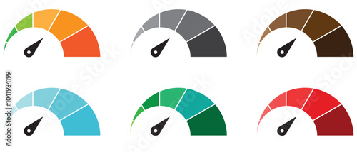 Dashboard speedometer icons set. Tachometer icon isolated. Performance indicator sign. Car speed. Fast internet speed sign. Stock flat vector elements.