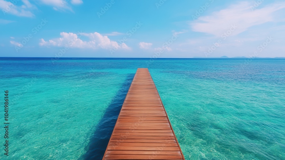 Obraz premium Tranquil Escape, Wooden Dock Extending into Crystal Clear Turquoise Waters