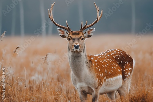 White-Spotted Deer Portrait with Antlers and Gentle Eyes