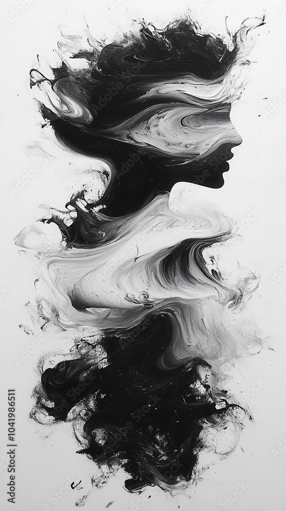 bold black and white abstract painting with swirling brush strokes that create a sense of movement and depth embodying minimalist aesthetics evoking emotions through simplicity and expression bold black and white abstract painting with swirling brush strokes that create a sense of movement and depth embodying minimalist aesthetics evoking emotions through simplicity and expression
