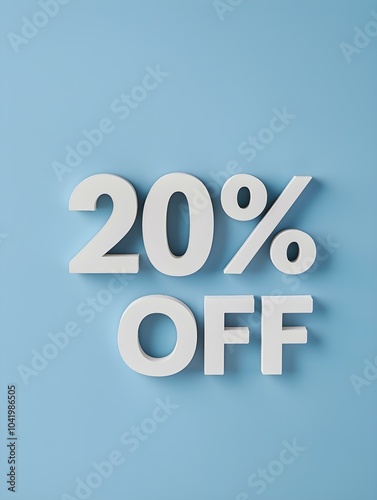 White '20% OFF' Promotional Sign on a Light Blue Background