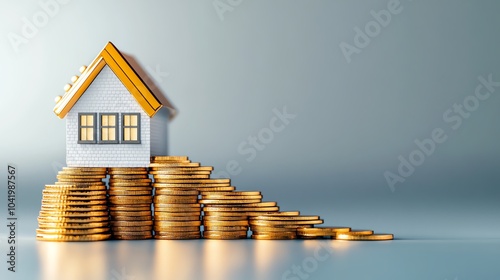 House model on gold coins, financial concept