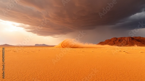 Dramatic Windstorm with Blowing Sand in Desert Landscape