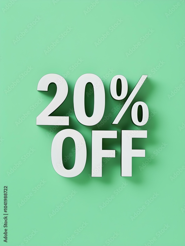 White '20% OFF' Promotional Sign on a Light Green Background White '20% OFF' Promotional Sign on a Light Green Background