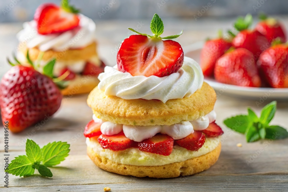 Delicious strawberry shortcake with fresh strawberries and whipped cream Delicious strawberry shortcake with fresh strawberries and whipped cream