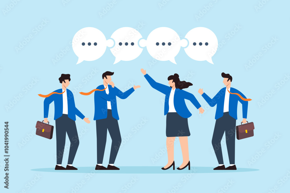 Flat illustration of business people communicate with jigsaw speech bubbles collaborating for success in meetings Flat illustration of business people communicate with jigsaw speech bubbles collaborating for success in meetings