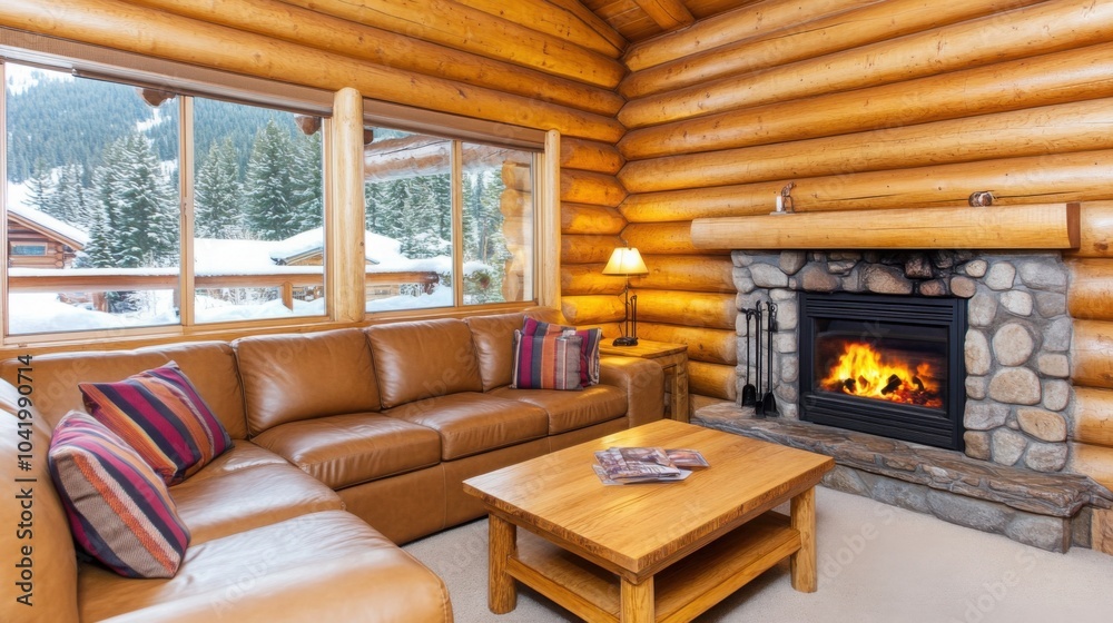 Naklejka premium Cozy Rustic Cabin Interior with Warm Autumn Light