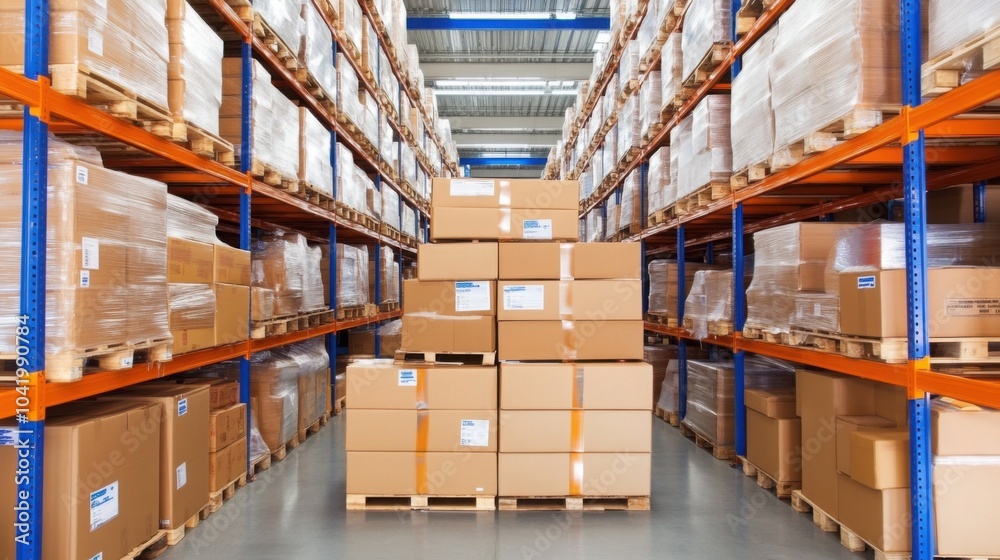 Bright Warehouse Interior with Skylights and Boxes Bright Warehouse Interior with Skylights and Boxes