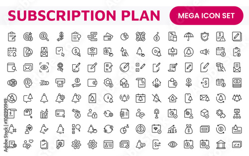 Subscription Services Icon Set. Modern and sleek icons for subscription-based platforms, perfect for enhancing user interfaces, streaming apps, SaaS products, and membership management.