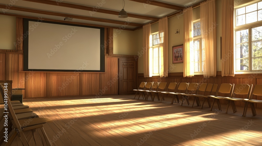 Fototapeta premium Cozy Auditorium with Wooden Walls and Warm Lighting