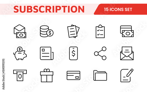 Subscription Services Icon Set. Modern and sleek icons for subscription-based platforms, perfect for enhancing user interfaces, streaming apps, SaaS products, and membership management.