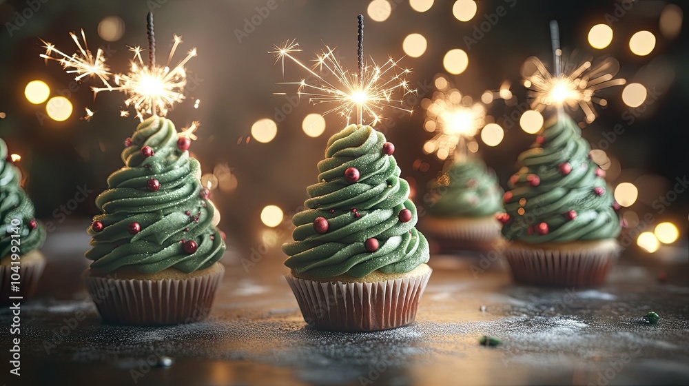 Festive Cupcakes with Sparkler Decorations for Celebration Festive Cupcakes with Sparkler Decorations for Celebration