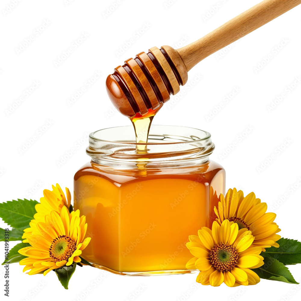 a jar of honey with a wooden honey dipper on top, png transparent background a jar of honey with a wooden honey dipper on top, png transparent background