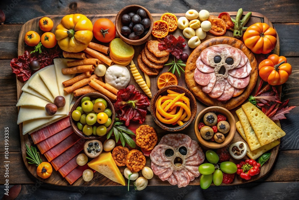Fototapeta premium Spooky charcuterie board with Halloween decorations