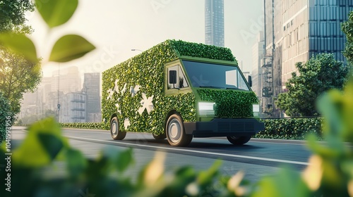 Green logistics and sustainable transportation industry utilizing electric vehicles and eco-friendly electric vans for efficient and environmentally conscious delivery solutions. 