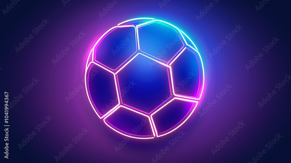 Fototapeta premium A neon glowing soccer ball with vibrant colors against a dark background, perfect for sports-themed designs and marketing materials.