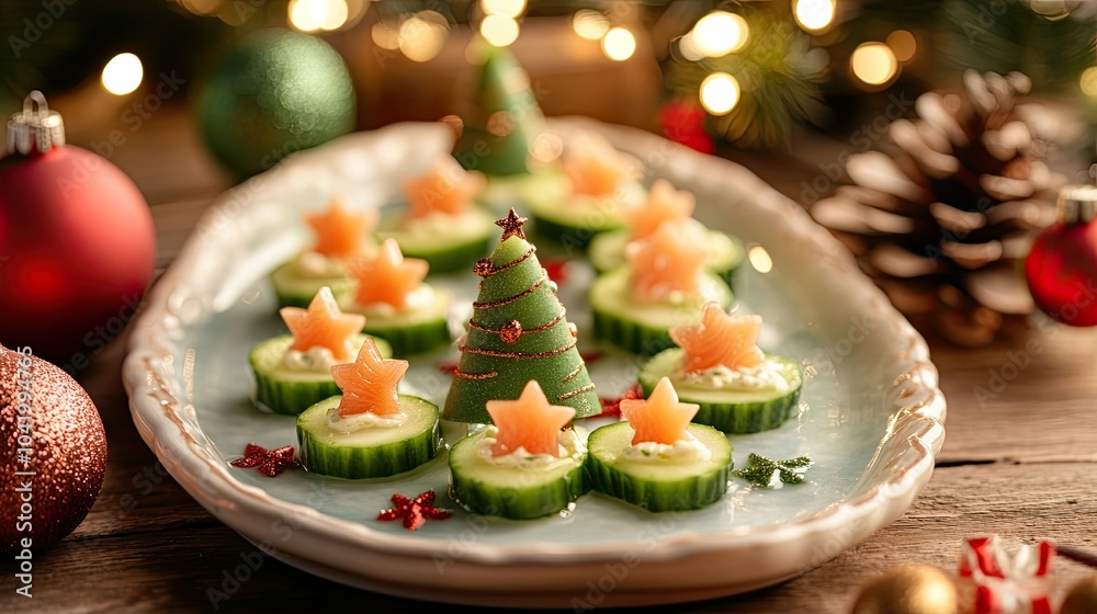 Festive Cucumber Christmas Canapés with Star Toppings Festive Cucumber Christmas Canapés with Star Toppings