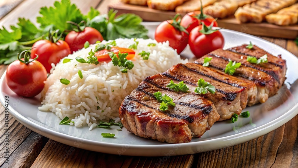 deliciously grilled meat with rice ready to be savored deliciously grilled meat with rice ready to be savored