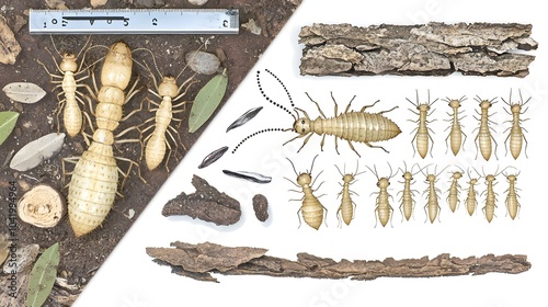 Termite Social Structure: A visual representation of the termite caste system, from workers and soldiers to the queen.  photo