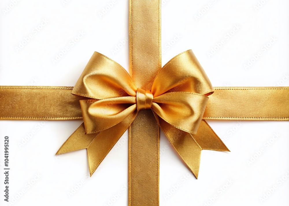 Realistic Gold Bow with Ribbons for Wedding Card Decor on White Background - Elegant Gift Card Design Realistic Gold Bow with Ribbons for Wedding Card Decor on White Background - Elegant Gift Card Design