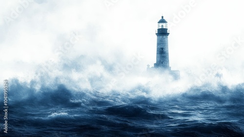 Illustration for a lighthouse in the middle of a stormy sea