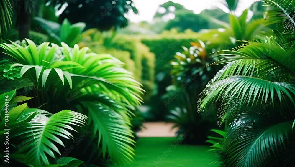 Fototapeta premium cutting set lush green tropical plants bushes often used landscaping designs