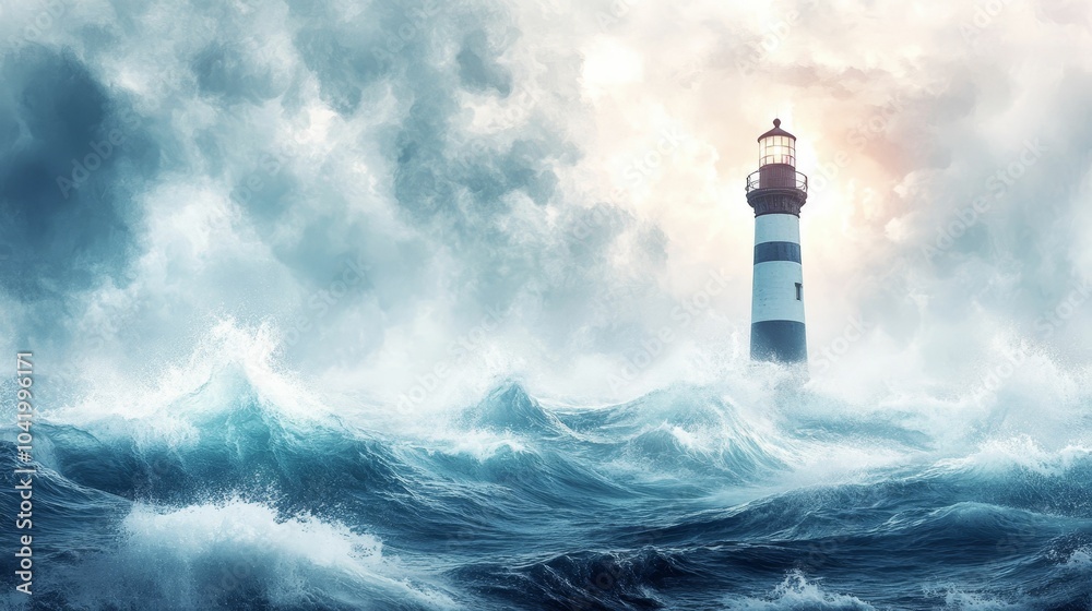Illustration for a lighthouse in the middle of a stormy sea Illustration for a lighthouse in the middle of a stormy sea