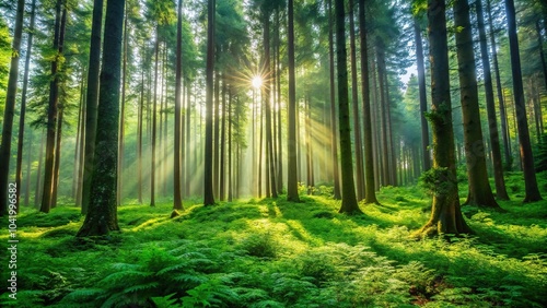 Dense forest with tall trees and glowing plants