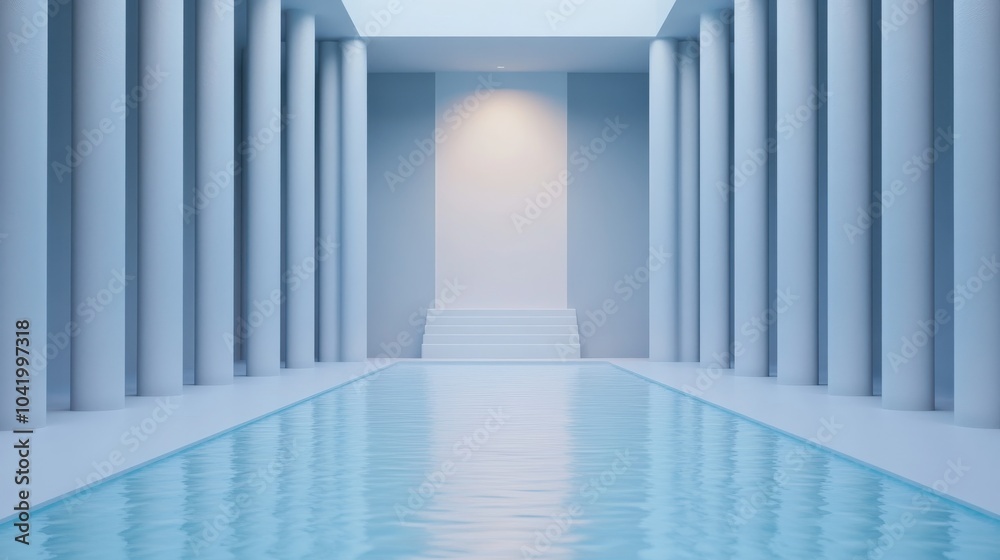 Fototapeta premium Tranquil Stage with Cascading Light and Reflection