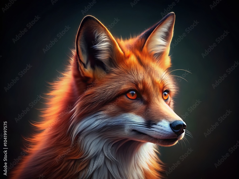 Naklejka premium Red Fox Head Emblem in Low Light Photography for Wildlife Aesthetic and Nature Lovers